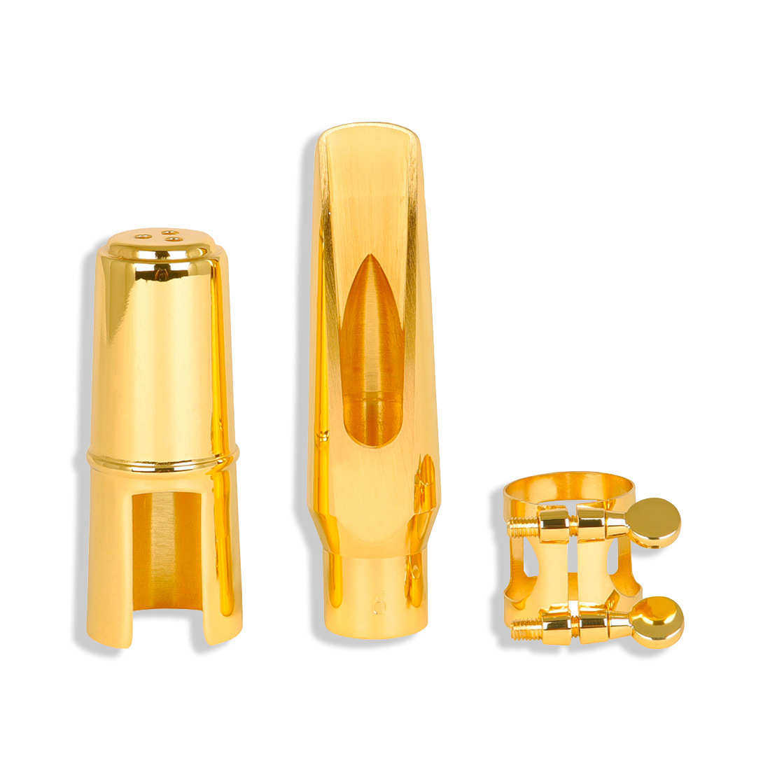 高档中音萨克斯金属笛头套装黄铜金色光面笛头帽子卡子管乐配件