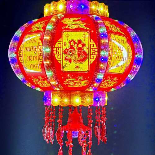 外贸越南新款旋转灯笼发光走马灯七彩led阳台大门口宫灯新年装饰