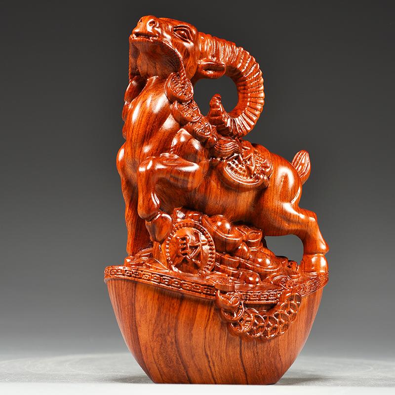 花梨木雕刻羊摆件三合属十二GFH生肖羊工艺品家居客厅装饰羊品木