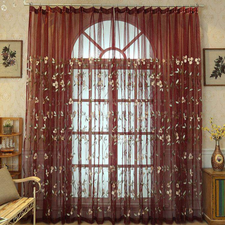田园风格新婚 喜庆婚房大红色高档刺绣牡丹花纱帘 客厅卧室飘窗纱