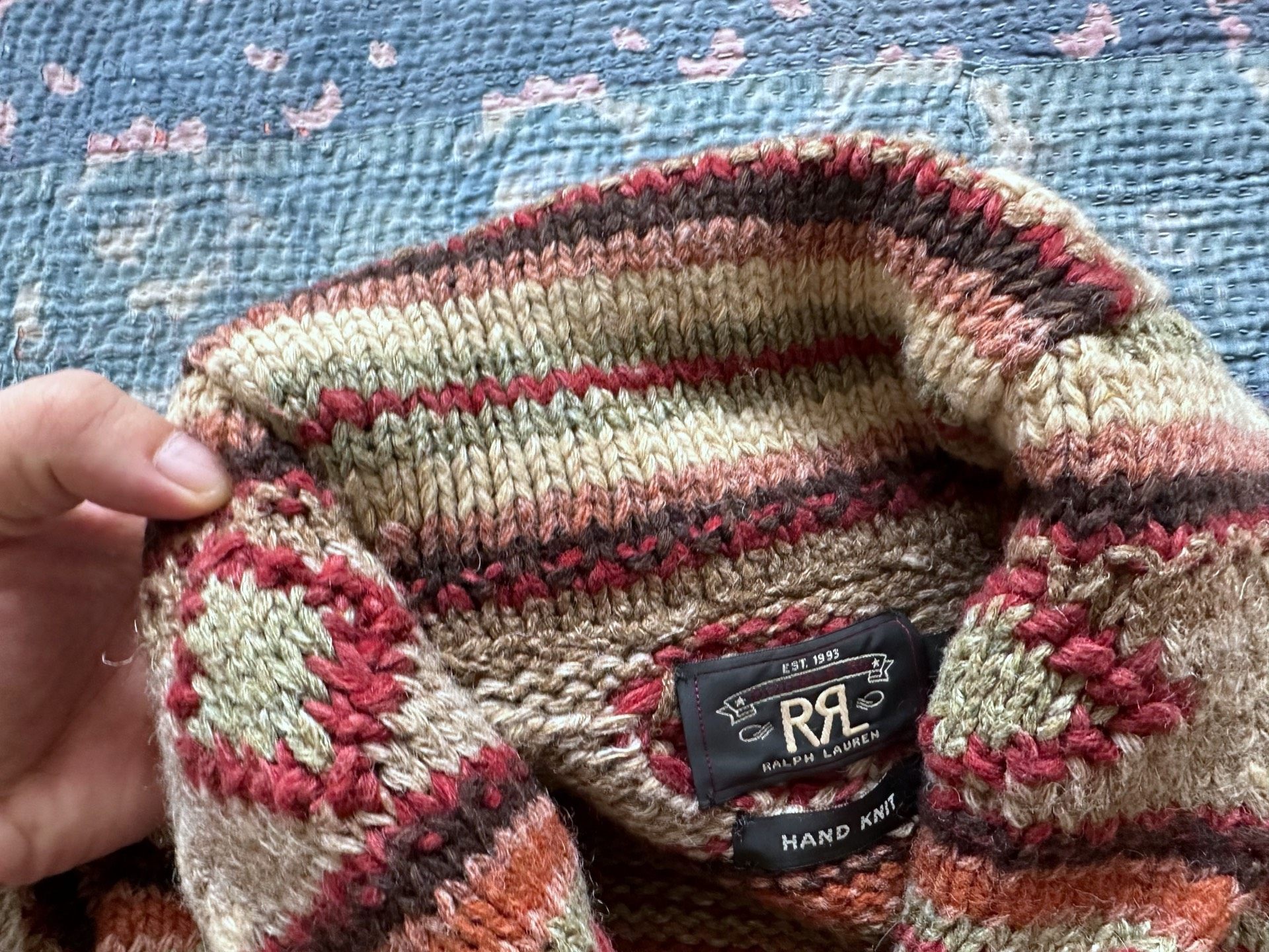 RRL Vintage Geometric Button-Front Wool Cardigan — back