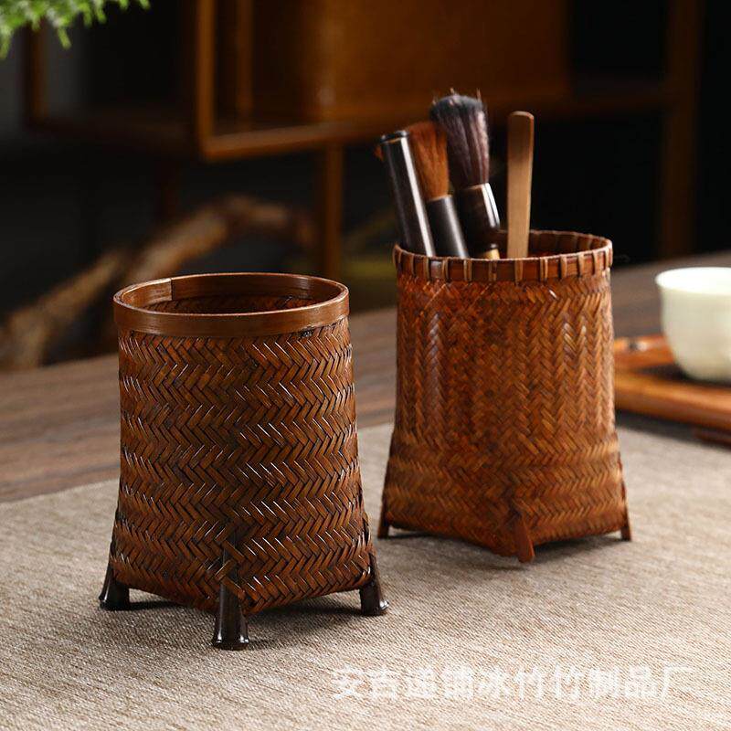 复古竹编杯笼茶杯收纳筒茶具茶道配件品茗杯收纳筒筷子篓竹制笔筒