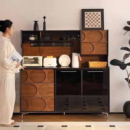中古实木餐边柜靠墙一体储物柜复古茶水酒柜厨房岩板收纳