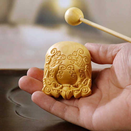 中式件打击乐器双龙摆件小系手把木质木雕木鱼黄杨佛随身携带珠戏