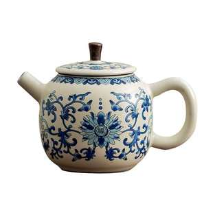 青花有福茶壶汝窑陶瓷开片可养家用功夫茶具泡茶壶单壶复古过滤壶