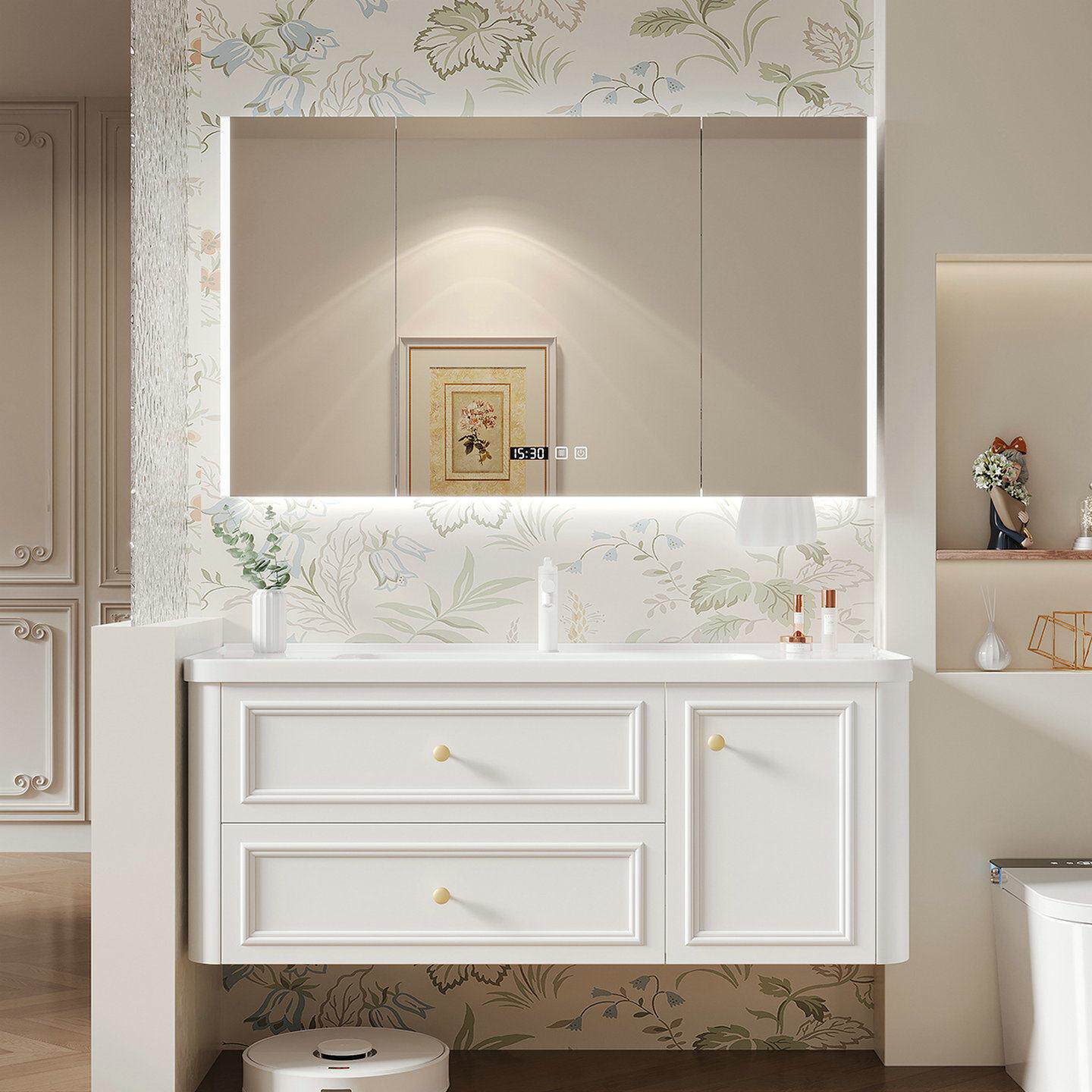 法式奶油风不锈钢浴室柜陶瓷一体盆卫生间洗漱台洗脸盆洗手盆组合