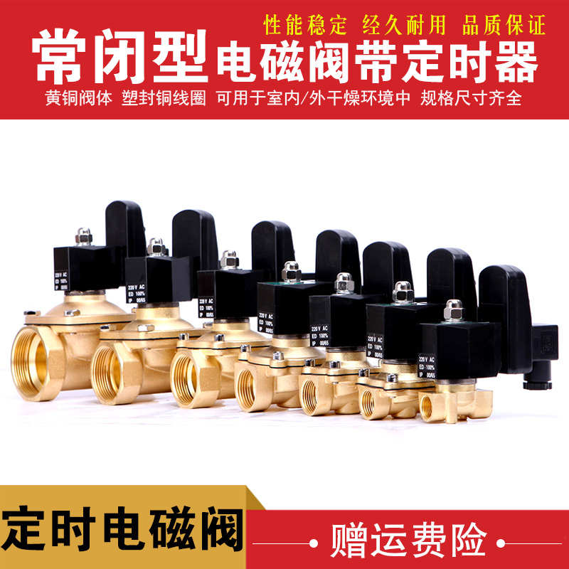 常闭黄铜阀 定时器电磁阀电子排水阀水阀气阀3分4 分6分1寸AC220V