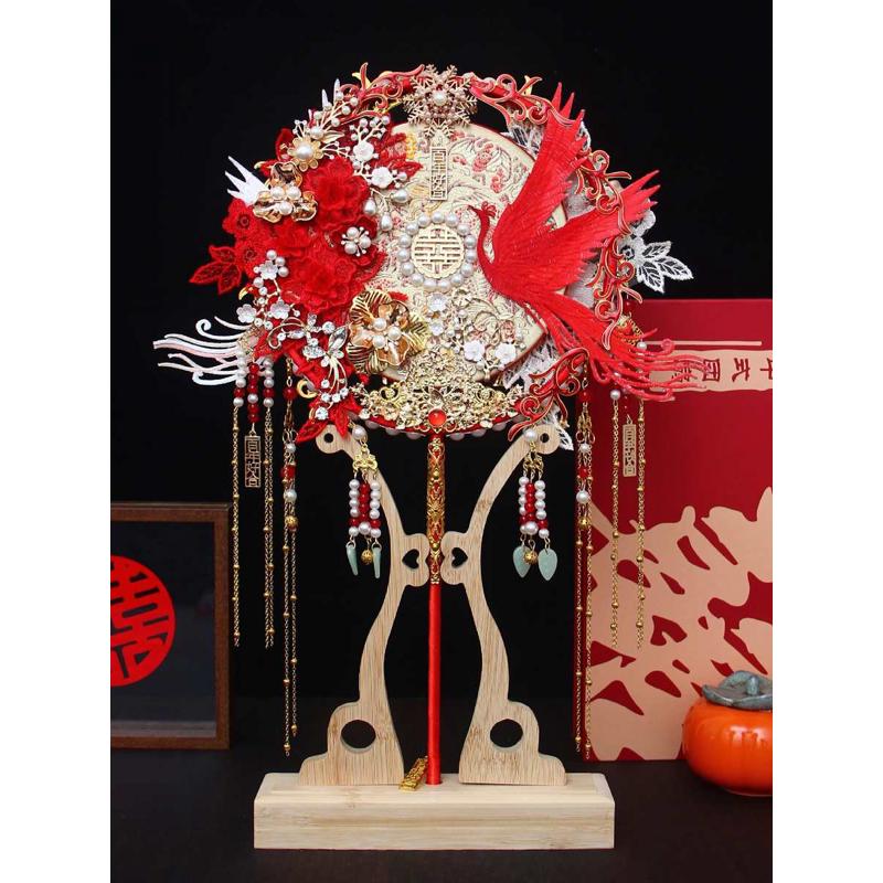 团扇新娘结婚diy材料包成品感手工秀禾重工双面出嫁中式喜扇