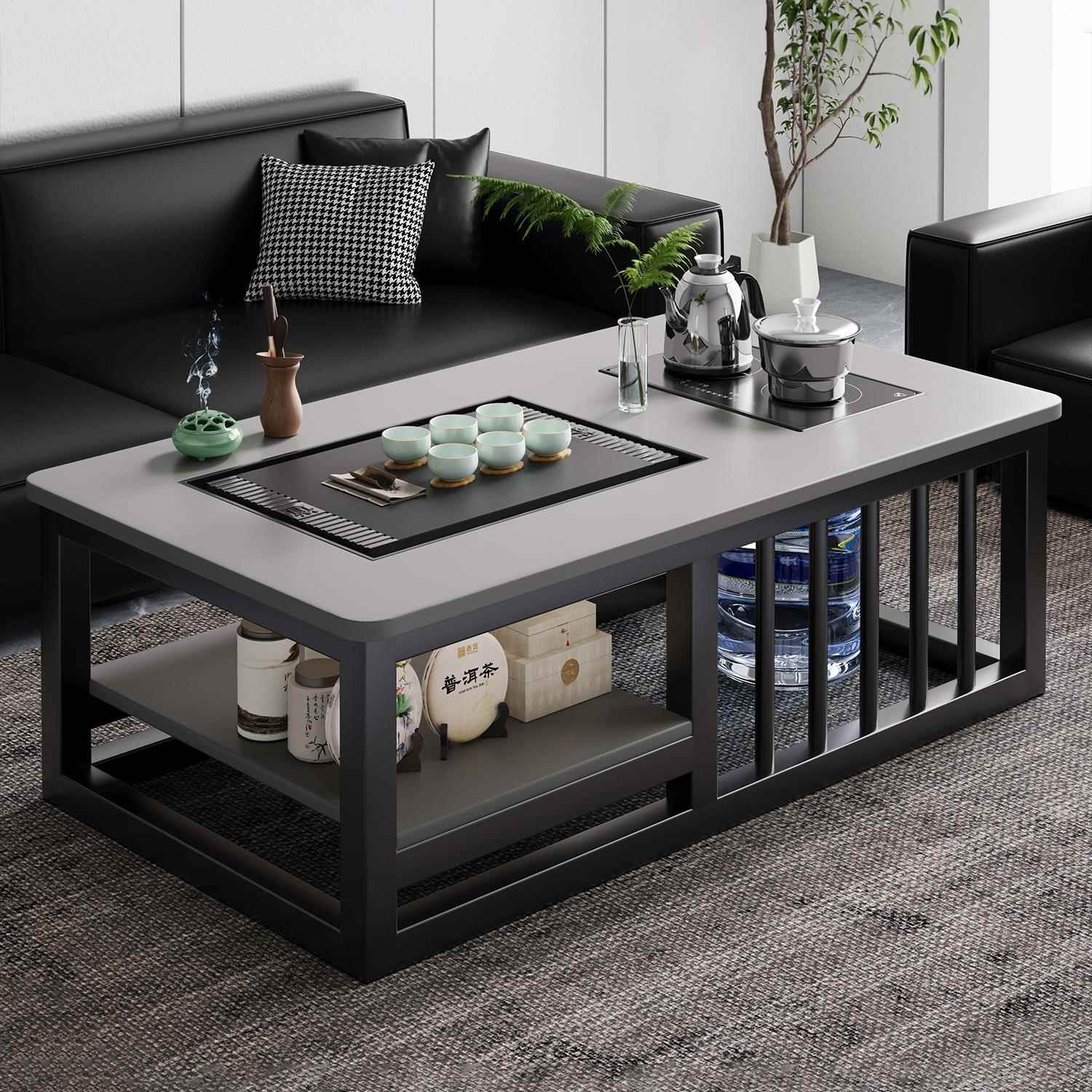办公室茶几会客泡茶茶桌现代轻奢客厅家用双层一体式边几沙发桌子