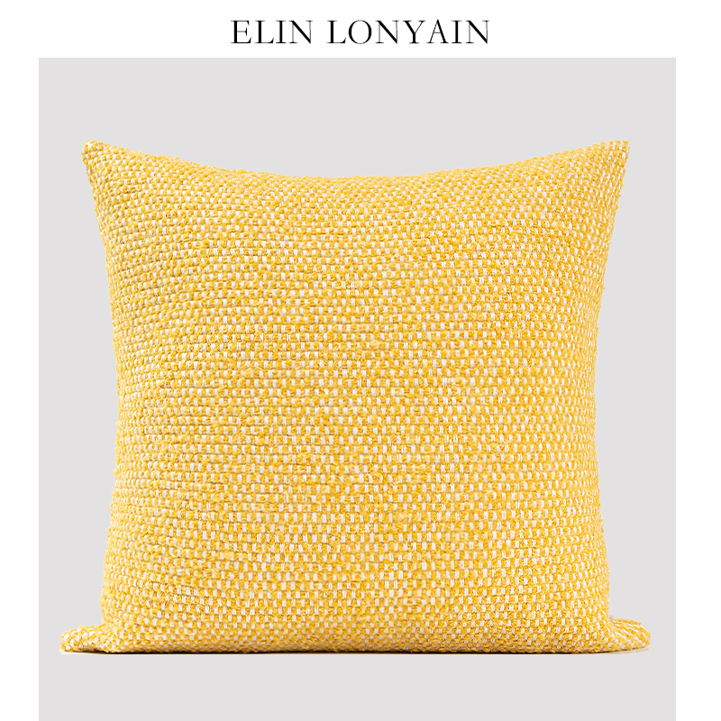 ELIN LONYAIN摩洛哥法式亮黄色肌理羊毛混纺靠垫抱枕样板房方腰枕