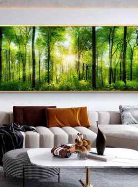 卧室床头装饰画绿色森林壁画客厅树木办公室风景挂画树林沙发墙画