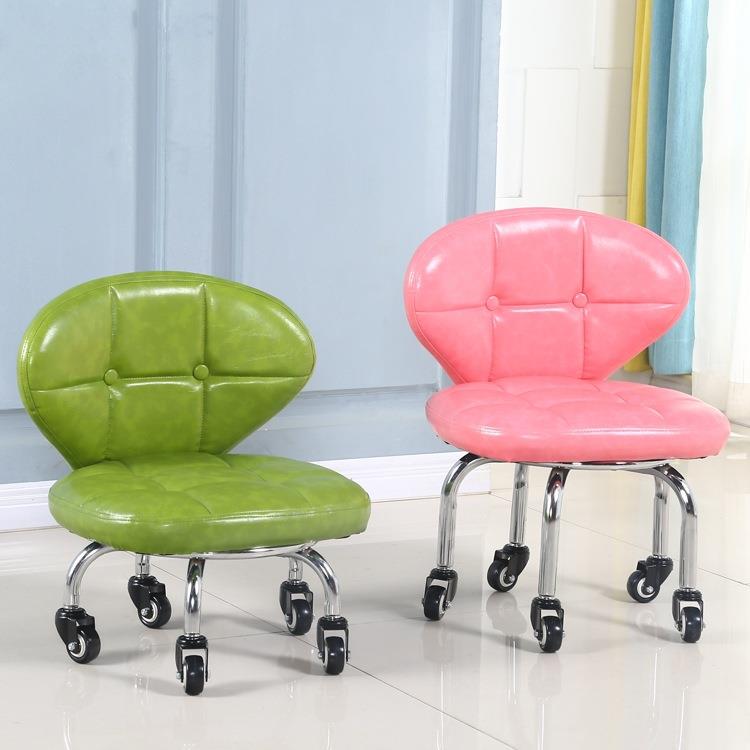 带轮小凳子矮凳滑轮凳圆凳靠背椅皮凳沙发凳修脚凳带娃儿童学步s&