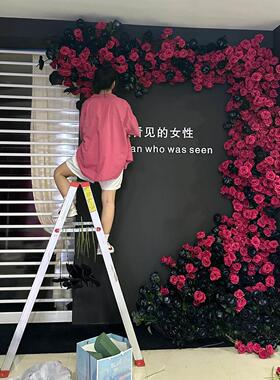 弗洛伊德仿真花瀑布玫瑰永生花商场引流装饰背景布置网红玫瑰花墙