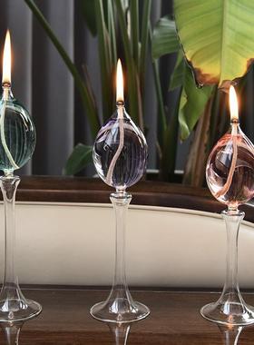 创意透明玻璃玻璃烛台油灯欧式创意家居摆件浪漫烛光晚餐玻璃油灯