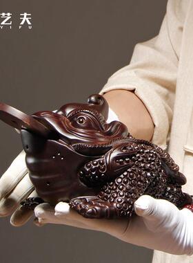 黑檀木雕金蟾摆件实木三足献宝蟾蜍家居商铺开业装饰红木工艺礼品