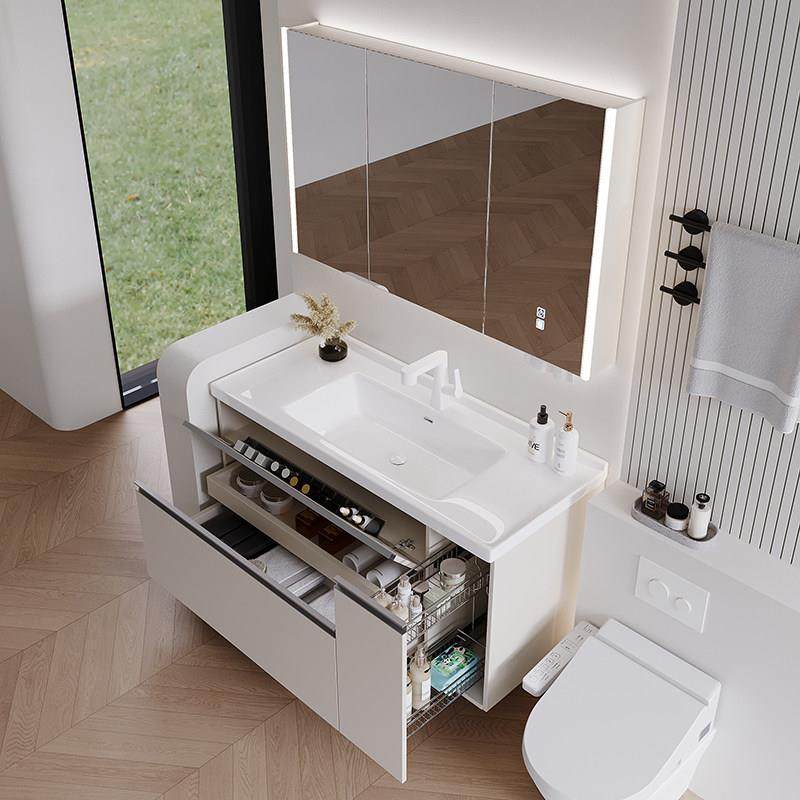 奶油日式大收纳浴室柜组合线款抽屉拉篮洗漱台陶瓷一体洗手洗脸盆,家装主材,浴室柜组合,淘宝优惠券,粉丝福利购,淘宝优惠卷