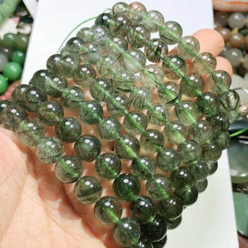 Z 3天然绿发晶水晶手链手串单圈 事业