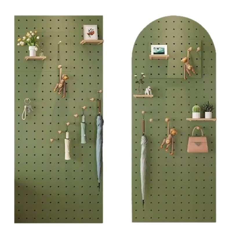 实木洞洞板置物架一体入户玄关墙上收纳架衣帽架北欧墙面展示架子