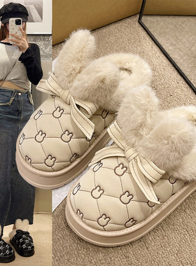 棉拖鞋女2026新款秋冬季新款厚底包头兔耳朵居家用室内防滑保暖