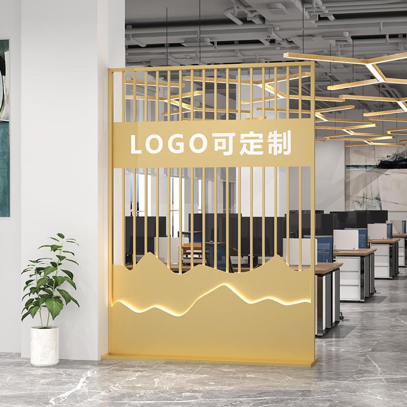 中式商务办公室客厅轻奢金属装饰简约现代钛金不锈钢屏风