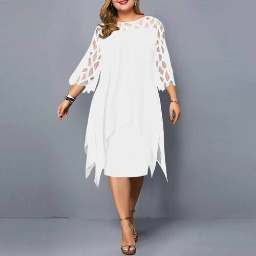Lace patchwork seven quarter sleeve hem dress