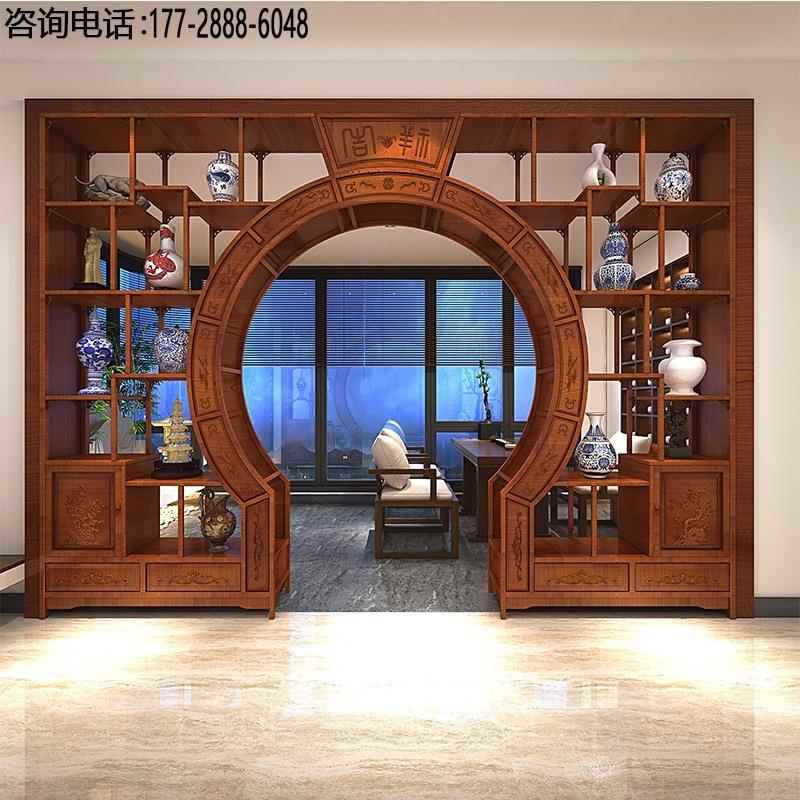 博古架多宝阁弧形圆门中式实木月洞门月亮门客厅隔断书架仿具
