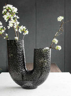 视远AYT+M北欧式灰色U形花瓶玻璃插花高级感创意摆件装饰品