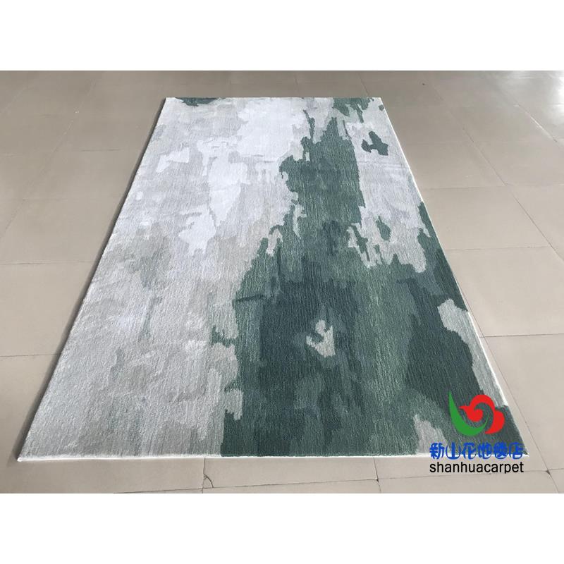 中国风抽象绿色水墨画样板房客厅茶几沙发地毯书房大厅办公室满铺