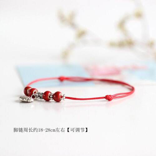 Artistic small fresh hand woven red rope ceramic anklet simp