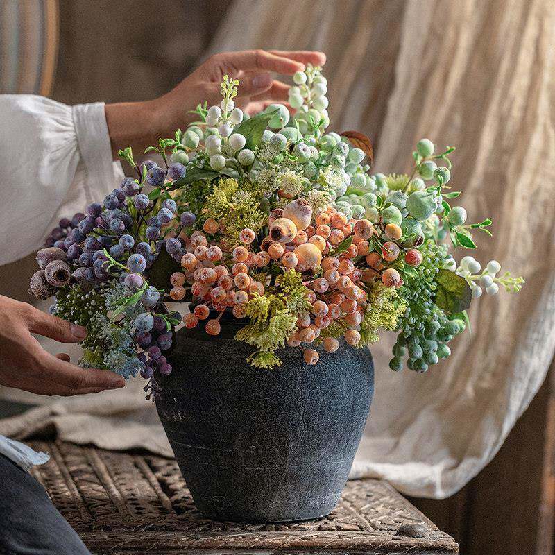 简彷真花厅假花约摆园设HH37292-客餐桌花艺摆件彷生花束田风装饰