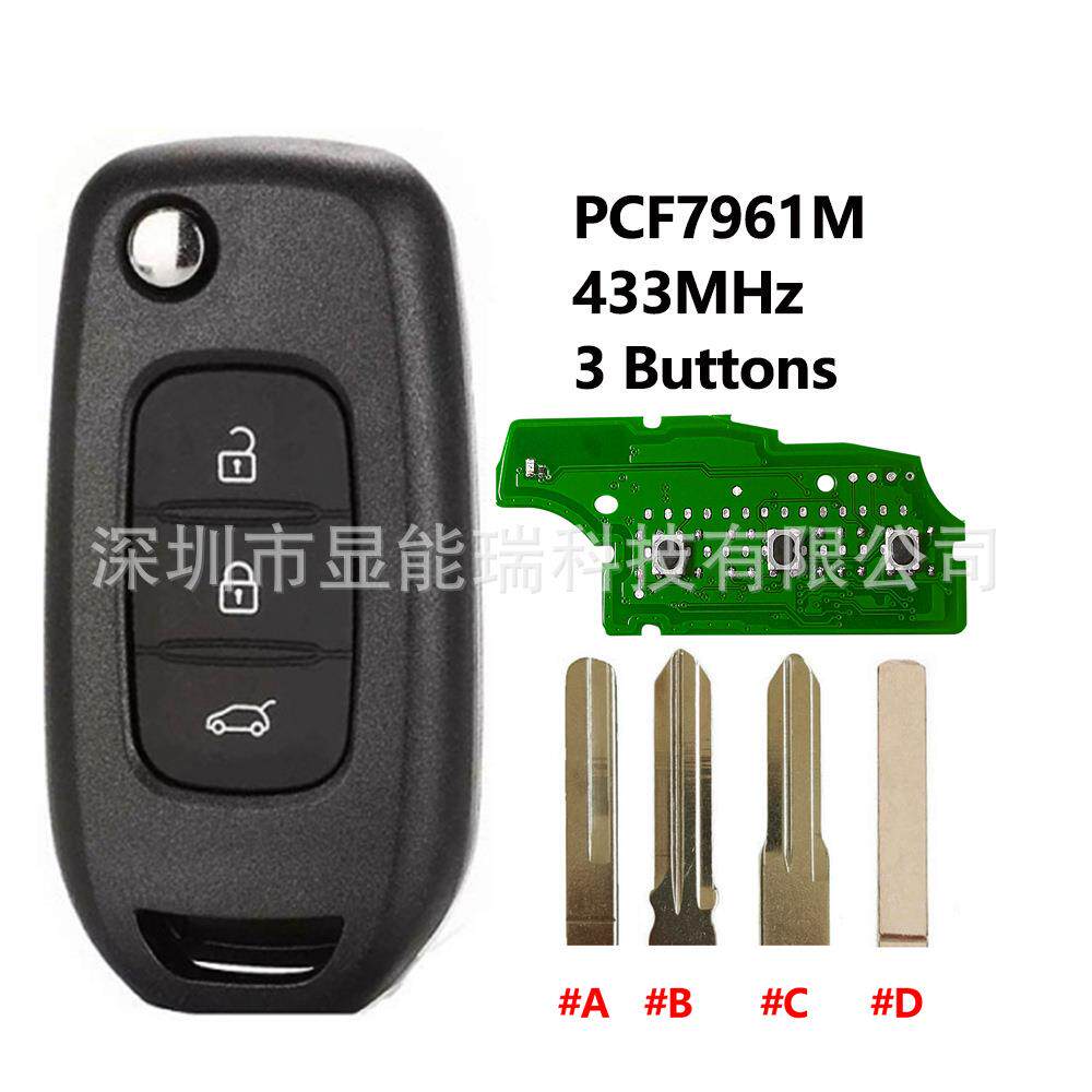 适用雷诺汽车钥匙折叠3键433频率PCF7961M/4A原厂芯片CWTWB1G767
