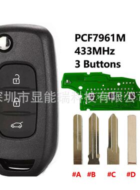 适用雷诺汽车钥匙折叠3键433频率PCF7961M/4A原厂芯片CWTWB1G767