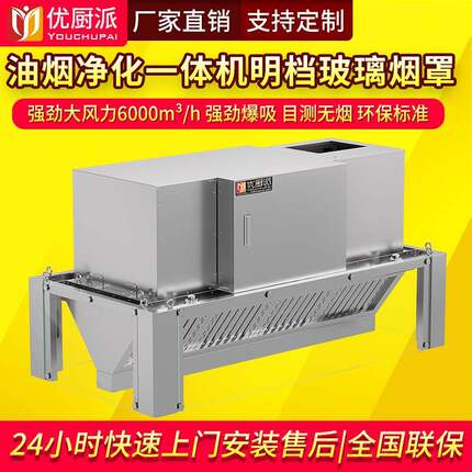 油烟净化一体机商用饭店餐饮低空排放排烟玻璃烟罩抽油烟机