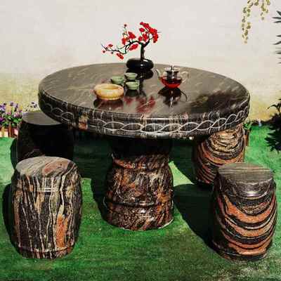 户外庭院圆桌雕石青石石桌石凳晚红桌椅现霞货花石园大理石仿古石