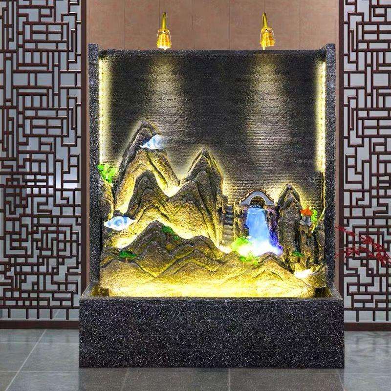 水幕墙户外假山屏风流水景观水墙室外水帘瀑布庭院花园装饰风水轮