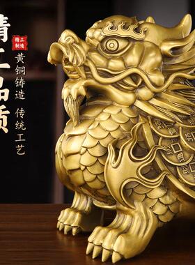 善K010122品纯黄摆件神兽龙龟摆件家富室甲龙龟动物居办公铜避水