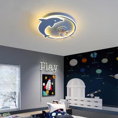 简YX3018约现代儿童房风灯扇灯超薄海豚卧室家用孩吸顶间男房带吊