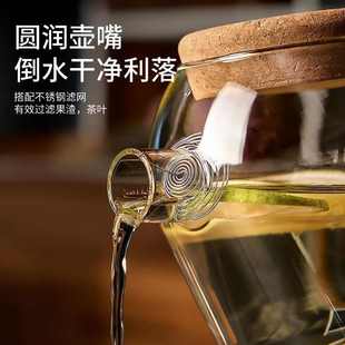 耐热玻璃冷水壶办公室花茶壶创意玻璃水壶磨砂小茶壶软木小杯 日式