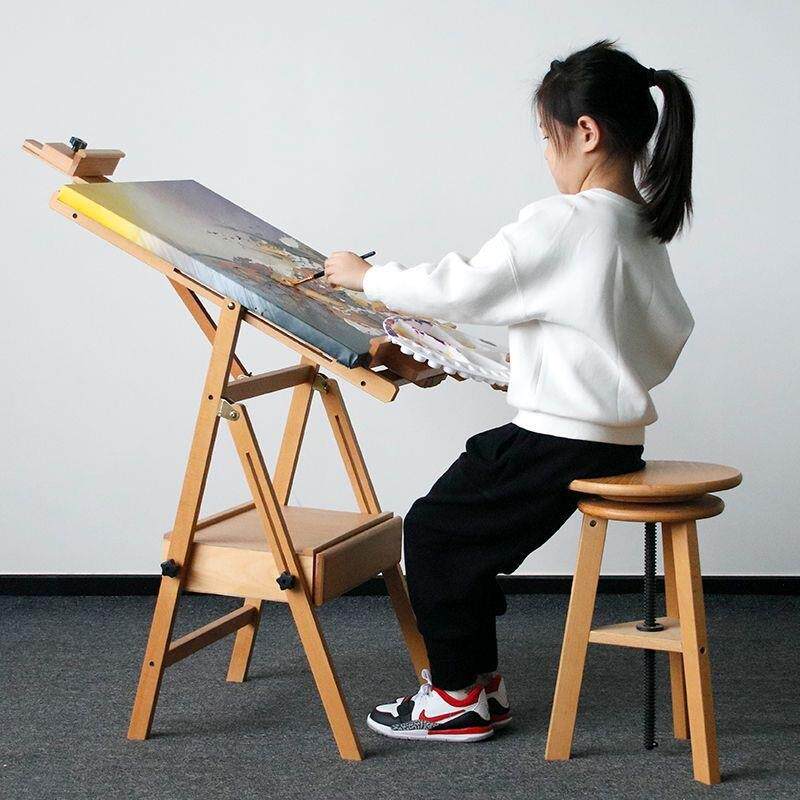 画板式可折叠支架榉木素描油画架质抽屉式生美术画架初学者