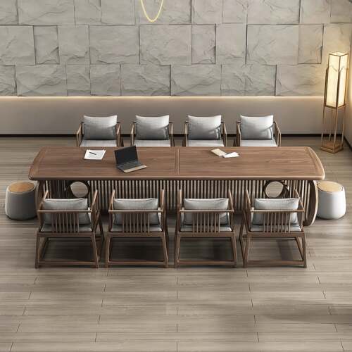 新中式会议桌高级感大型公司会议室会客洽谈桌多人培训长桌接待桌