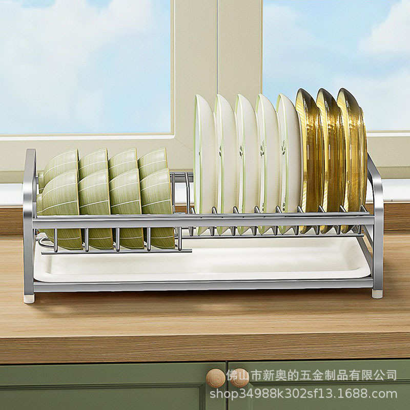 加粗304不锈钢单层碗碟架沥水架可移动沥碗架厨房台面抽屉收纳架