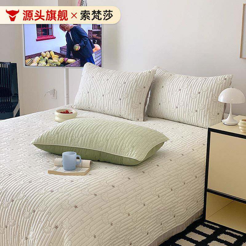 A类双面莱赛尔天丝床盖三件套夹棉绗缝榻榻米垫床单凉感丝可机洗