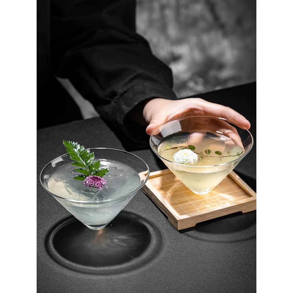 国风创意鸡尾酒杯高颜值马天尼杯斗笠玻璃杯子酒盏茶酒杯微醺酒杯