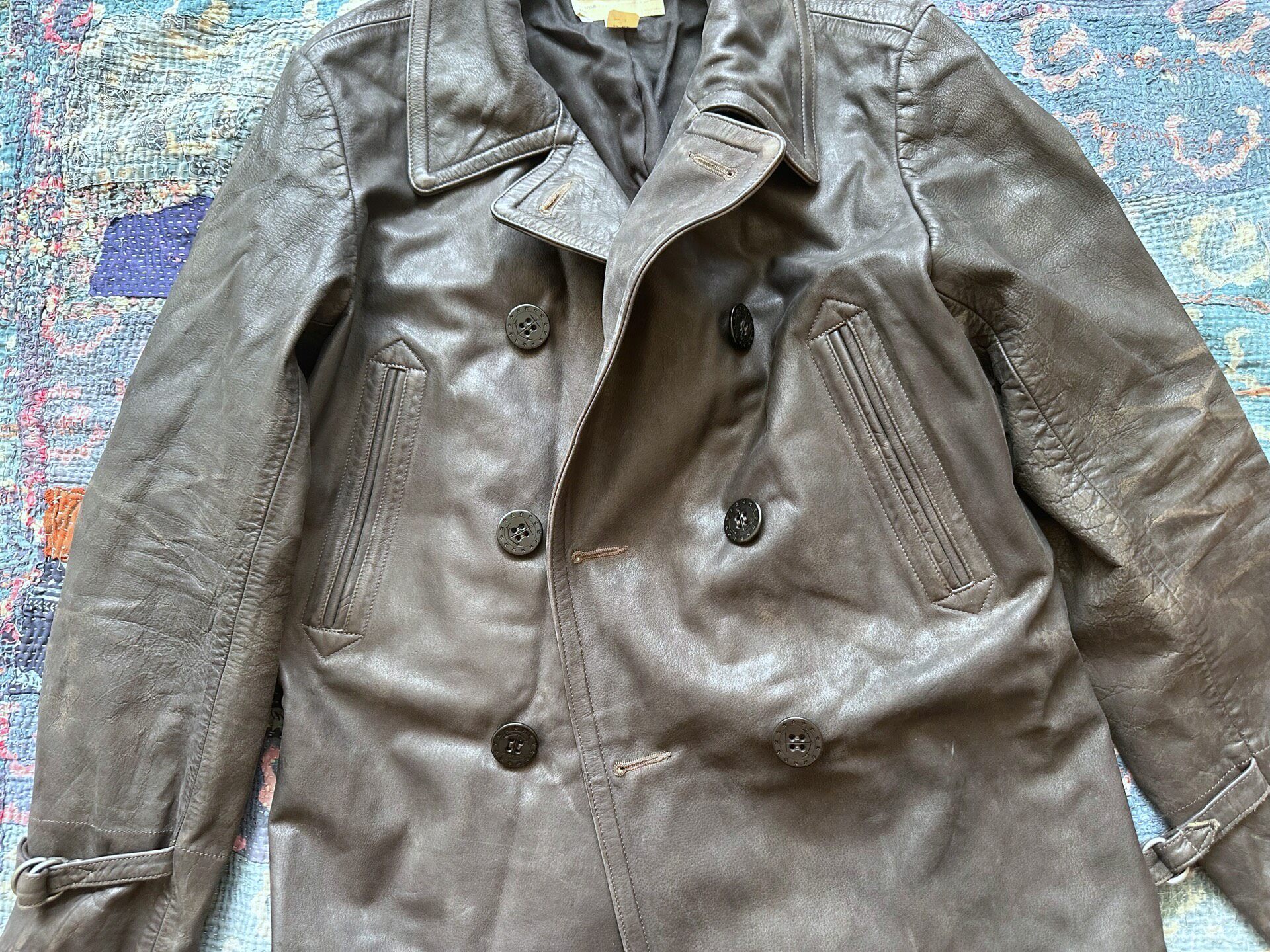 RRL 740 Brown Leather Peacoat — back