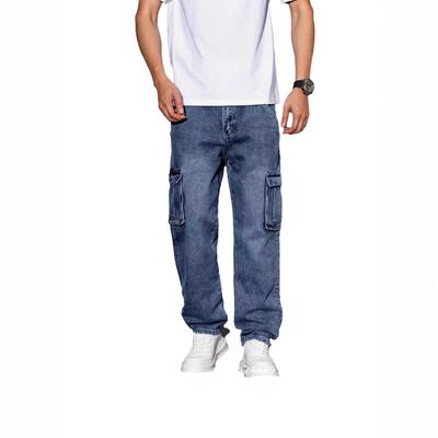 Handsome multi pocket workwear jeans straight leg pants