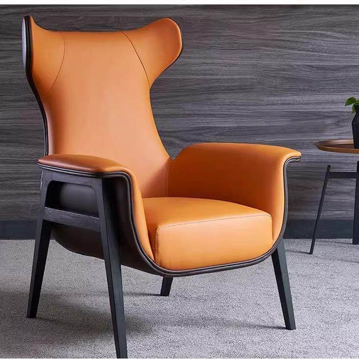 小户型客厅皮艺高背单人沙发椅 现代简约创意酒店休闲洽谈老虎椅