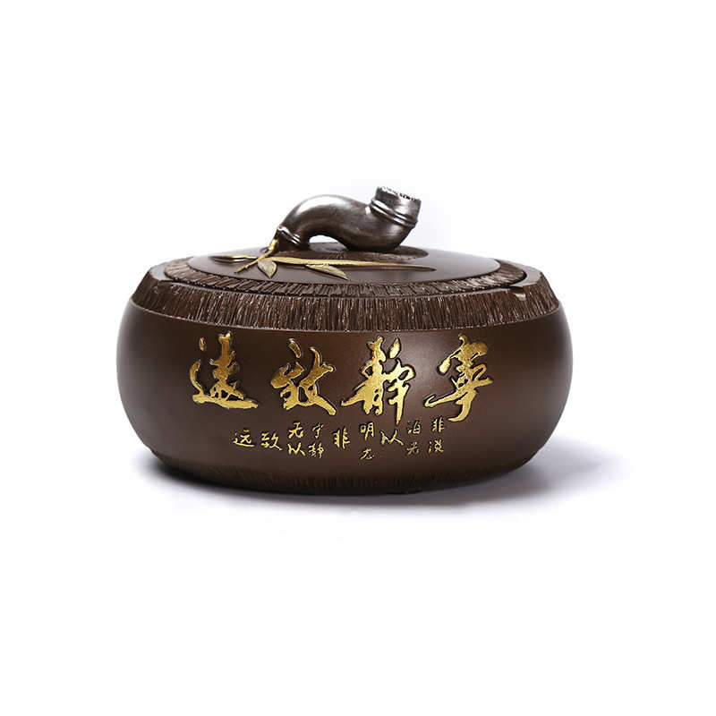 创意复古烟灰缸 中式古典大号带盖树脂家用烟灰缸装饰摆件多功能