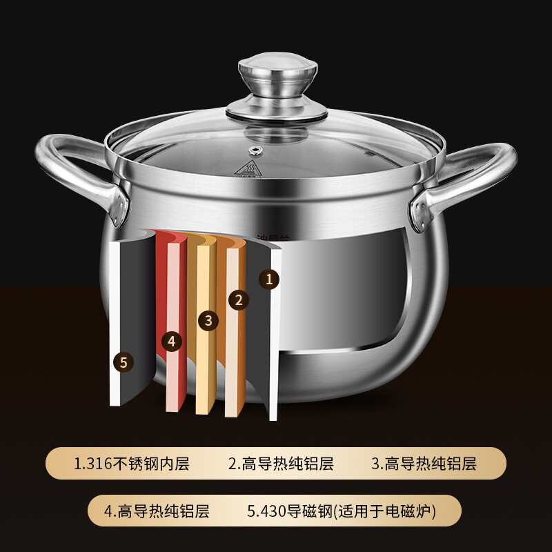 316不锈钢蒸饭锅蒸锅家用大肚锅一体成型汤锅带蒸笼蒸米饭专用锅