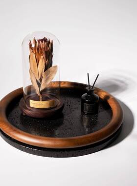 新中式复古桌面摆件艺术托盘果盘客厅办公室工艺品中古装饰品