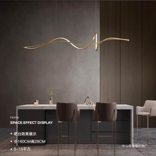 全铜 极简餐厅长条吊灯现代简约餐桌吧台灯设计师样板房一字吊灯